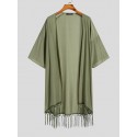 Mens Fringe Hem Half Sleeve Cardigan