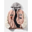 Mens Warm Graphics Drop Shoulder Fleece Thick Hooded Jacket With Pocket