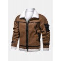 Mens Zipper Fur Leathers Thicken Multi Pocket Long Sleeve Vintage Jakcte