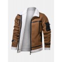 Mens Zipper Fur Leathers Thicken Multi Pocket Long Sleeve Vintage Jakcte