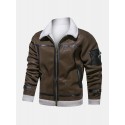 Mens Zipper Fur Leathers Thicken Multi Pocket Long Sleeve Vintage Jakcte