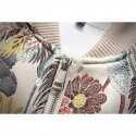 Mens Ethnic Style Crane Embroidered Floral Zipper Slim Fit Jacket
