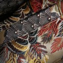 Mens Ethnic Style Crane Embroidered Floral Zipper Slim Fit Jacket