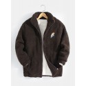 Mens Letter Rainbow Embroidered Zip Front Fleece Warm Casual Jacket