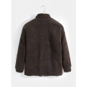 Mens Letter Rainbow Embroidered Zip Front Fleece Warm Casual Jacket