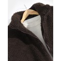 Mens Letter Rainbow Embroidered Zip Front Fleece Warm Casual Jacket