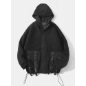 Mens Patchwork Long Sleeve Double Pocket Plush Hooded Jacket