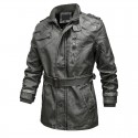 Mens Vintage Belts Coats Fleece Lined Outdoor Thikcened Winter Warm Jacket