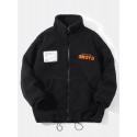 Mens Thicken Embroidered Wool Zipper Stand Collar Warm Casual Jacket