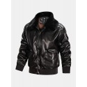 Mens Zipper Big Flap Pocket Fur Collar Cargo PU Jacket