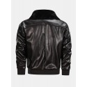 Mens Zipper Big Flap Pocket Fur Collar Cargo PU Jacket