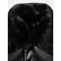 Mens Zipper Big Flap Pocket Fur Collar Cargo PU Jacket