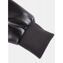 Mens Zipper Big Flap Pocket Fur Collar Cargo PU Jacket