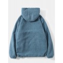 Mens Solid Color Slant Pocket Zipper Warm Shearling Simple Hooded Jacket