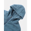 Mens Solid Color Slant Pocket Zipper Warm Shearling Simple Hooded Jacket