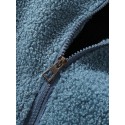 Mens Solid Color Slant Pocket Zipper Warm Shearling Simple Hooded Jacket