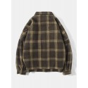 Mens Vintage Plaid Warm Lamb Wool Lined Lapel Pocket Jacket