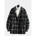 Mens Vintage Plaid Warm Lamb Wool Lined Lapel Pocket Jacket
