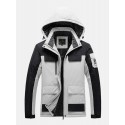 Mens Contrast Patchwork Warm Fleece Lined Warm Thicken Utility Hooded Coats