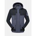 Mens Contrast Patchwork Warm Fleece Lined Warm Thicken Utility Hooded Coats