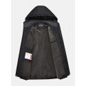 Mens Contrast Patchwork Warm Fleece Lined Warm Thicken Utility Hooded Coats