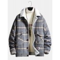 Mens Plaid Button Front Lapel Sherpa Lined Warm Double Pocket Jacket