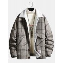 Mens Plaid Button Front Lapel Sherpa Lined Warm Double Pocket Jacket