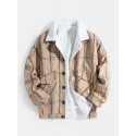 Mens Plaid Button Front Lapel Sherpa Lined Warm Double Pocket Jacket