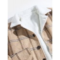 Mens Plaid Button Front Lapel Sherpa Lined Warm Double Pocket Jacket