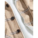 Mens Plaid Button Front Lapel Sherpa Lined Warm Double Pocket Jacket