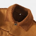 Mens Vintage Fleece Long Sleeve Double Big Pockets Casual Coats
