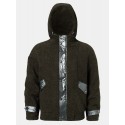Mens Patchwork Fluffy Double Pocket Warm Lining Hoodie Jacket