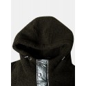 Mens Patchwork Fluffy Double Pocket Warm Lining Hoodie Jacket