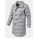 Mens Houndstooth Lapel Single-Breasted Mid-Length Trench Coats