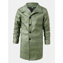 Mens Houndstooth Lapel Single-Breasted Mid-Length Trench Coats
