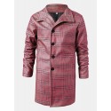 Mens Houndstooth Lapel Single-Breasted Mid-Length Trench Coats