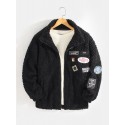 Mens Pattern Applique Sherpa Warm Jacket With Pocket