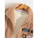 Mens Pattern Applique Sherpa Warm Jacket With Pocket