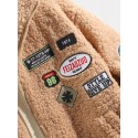 Mens Pattern Applique Sherpa Warm Jacket With Pocket