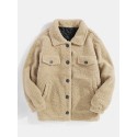 Mens Solid Color Warm Fleece Long Sleeve Plush Jacket
