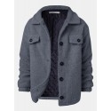 Mens Solid Color Warm Fleece Long Sleeve Plush Jacket