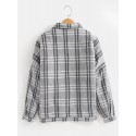 Mens Plaid Button Up Warm Long Sleeve Pocket Woolen Jacket