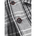 Mens Plaid Button Up Warm Long Sleeve Pocket Woolen Jacket
