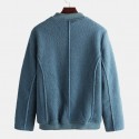 Mens Woolen Stand Collar Pure Color Thick Zipper Single Breasted Casual Jacket 