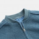 Mens Woolen Stand Collar Pure Color Thick Zipper Single Breasted Casual Jacket 