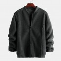 Mens Woolen Stand Collar Pure Color Thick Zipper Single Breasted Casual Jacket 