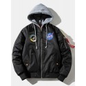 Mens Graphics Applique Warm Lined Detachable Hooded Bomber Jacket