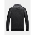 Mens Embroidered Faux Fur Collar PU Leather Bomber Jacket