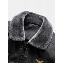 Mens Embroidered Faux Fur Collar PU Leather Bomber Jacket