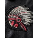 Mens Embroidered Faux Fur Collar PU Leather Bomber Jacket